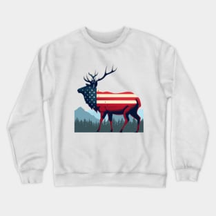 wapiti, american flag, mountain, forest, Colorado Crewneck Sweatshirt